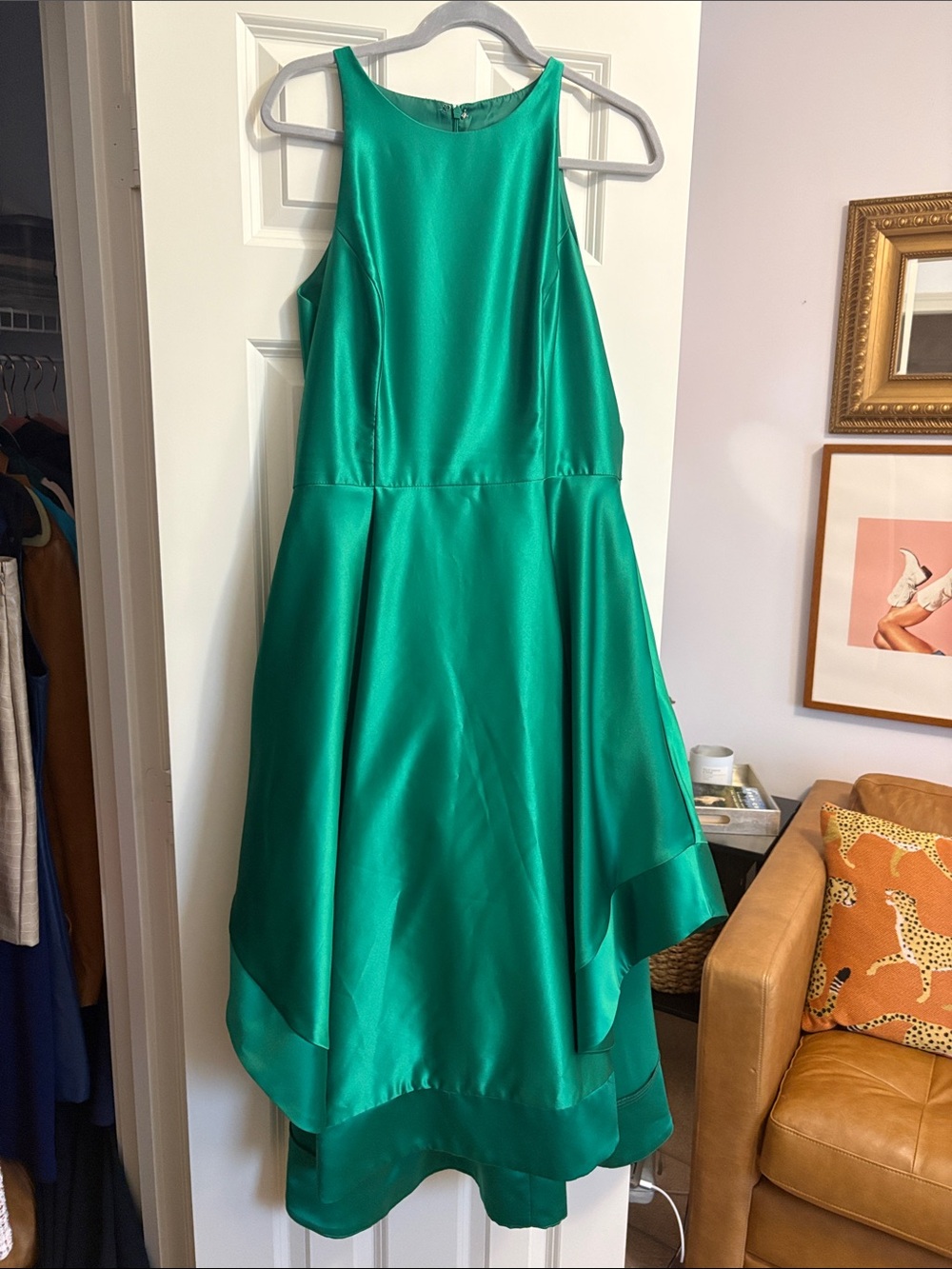 Sleeveless Emerald High-Low Satin Dress